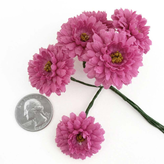 6 Pink Fabric Gerbera Daisies Flowers for Crafts ~ 1-1/8" across